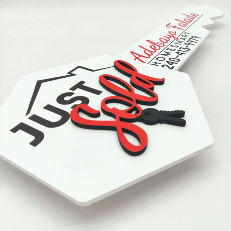 Key Shaped Sign White with 3D text "Just Sold"