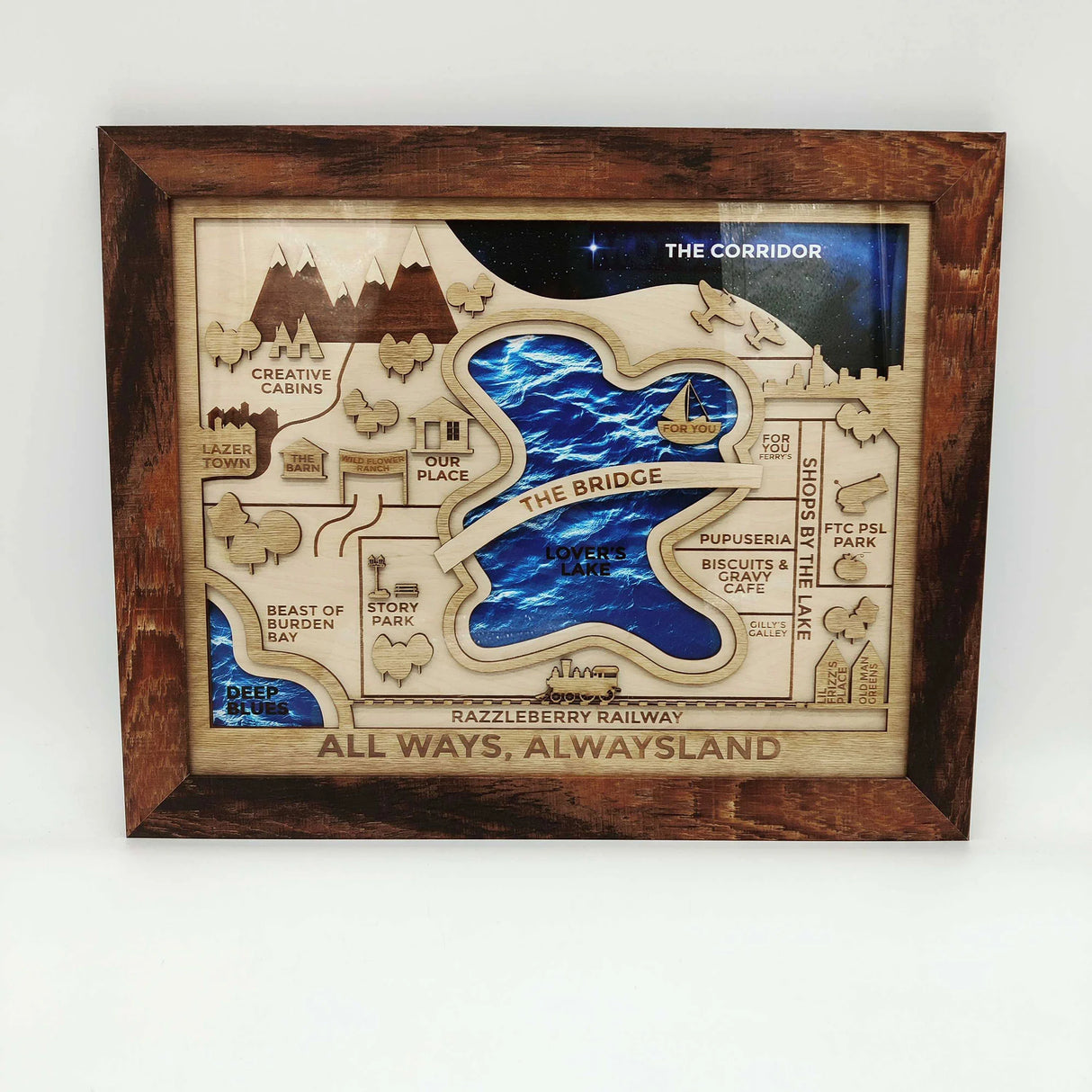 Wooden Map of any City in the World Light style "All Ways, Alwaysland"