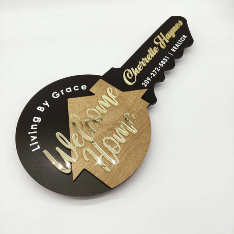 Black Round Key Shaped Sold by acryl Gold "Welcome Home"