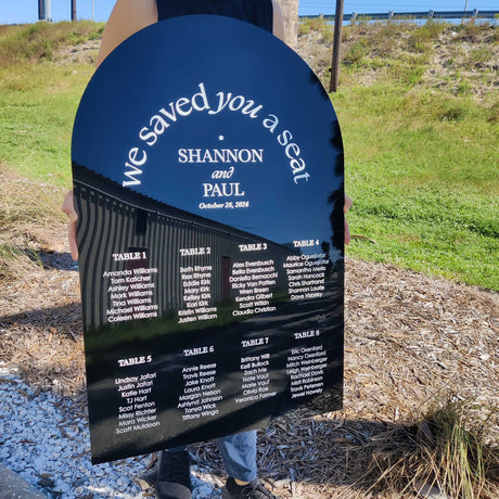 Elegant Slate Arch Seating Chart for Weddings and Events Black "We saved you a seat"