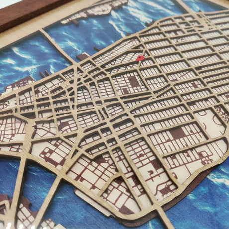 Wooden Map of any City in the World Light style "New York, NY"