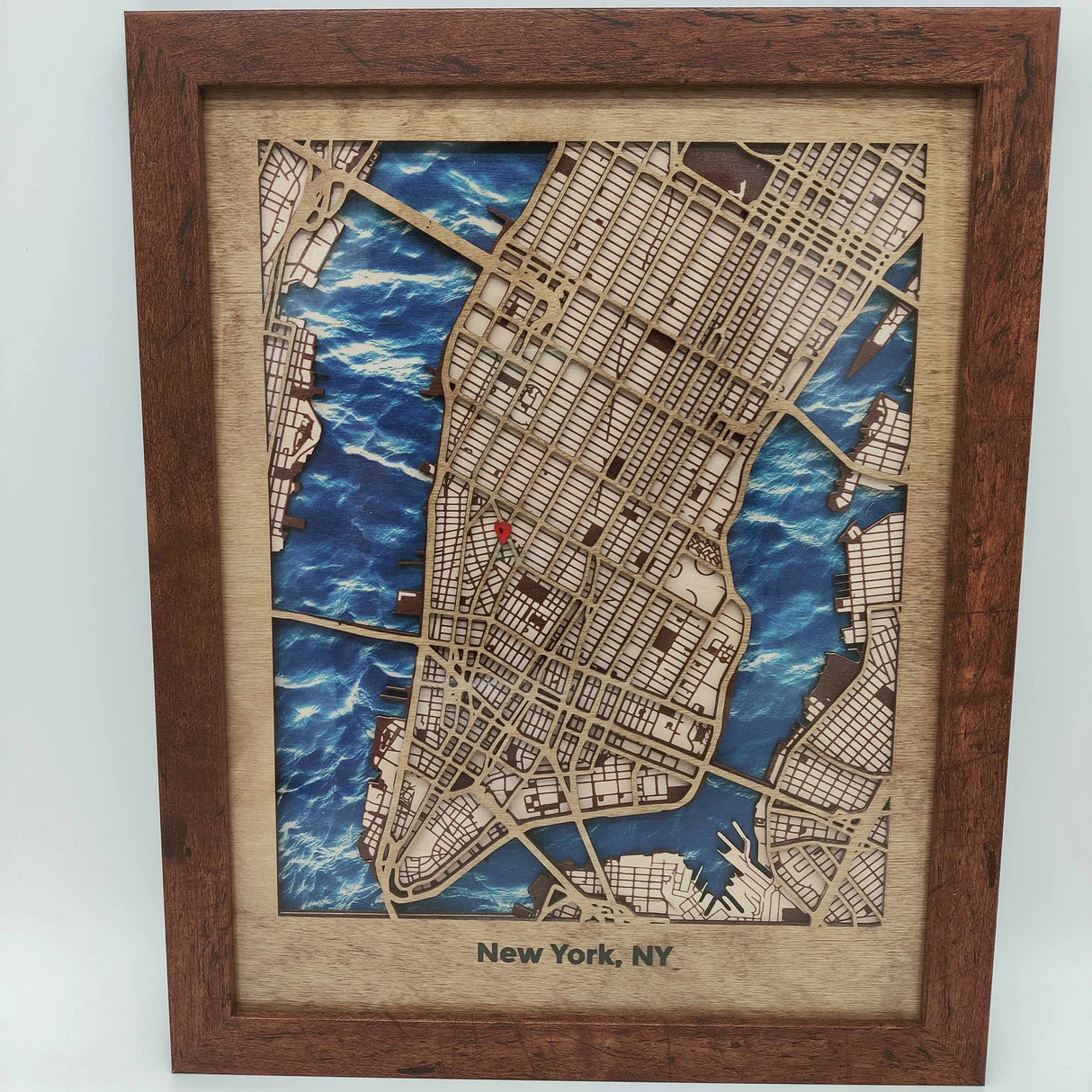 Wooden Map of any City in the World Light style "New York, NY"