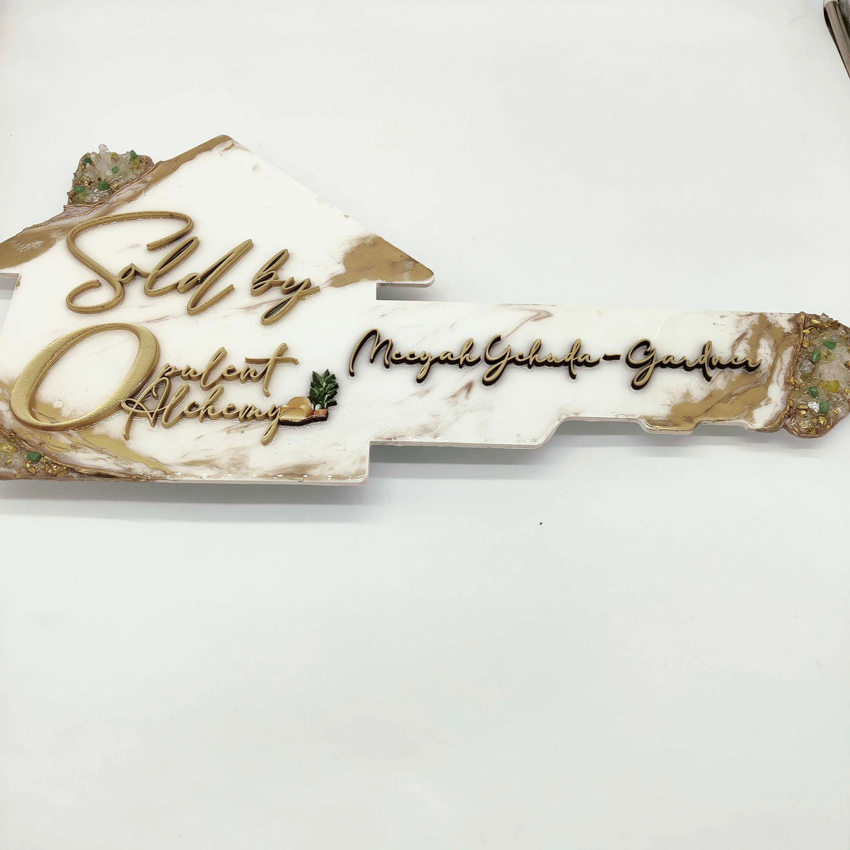 Key Shaped Sign made with White Epoxy Resin «Sold by»