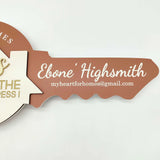 Round Key Shaped Sign Warm Caramel with 3D text "Yes to the address"