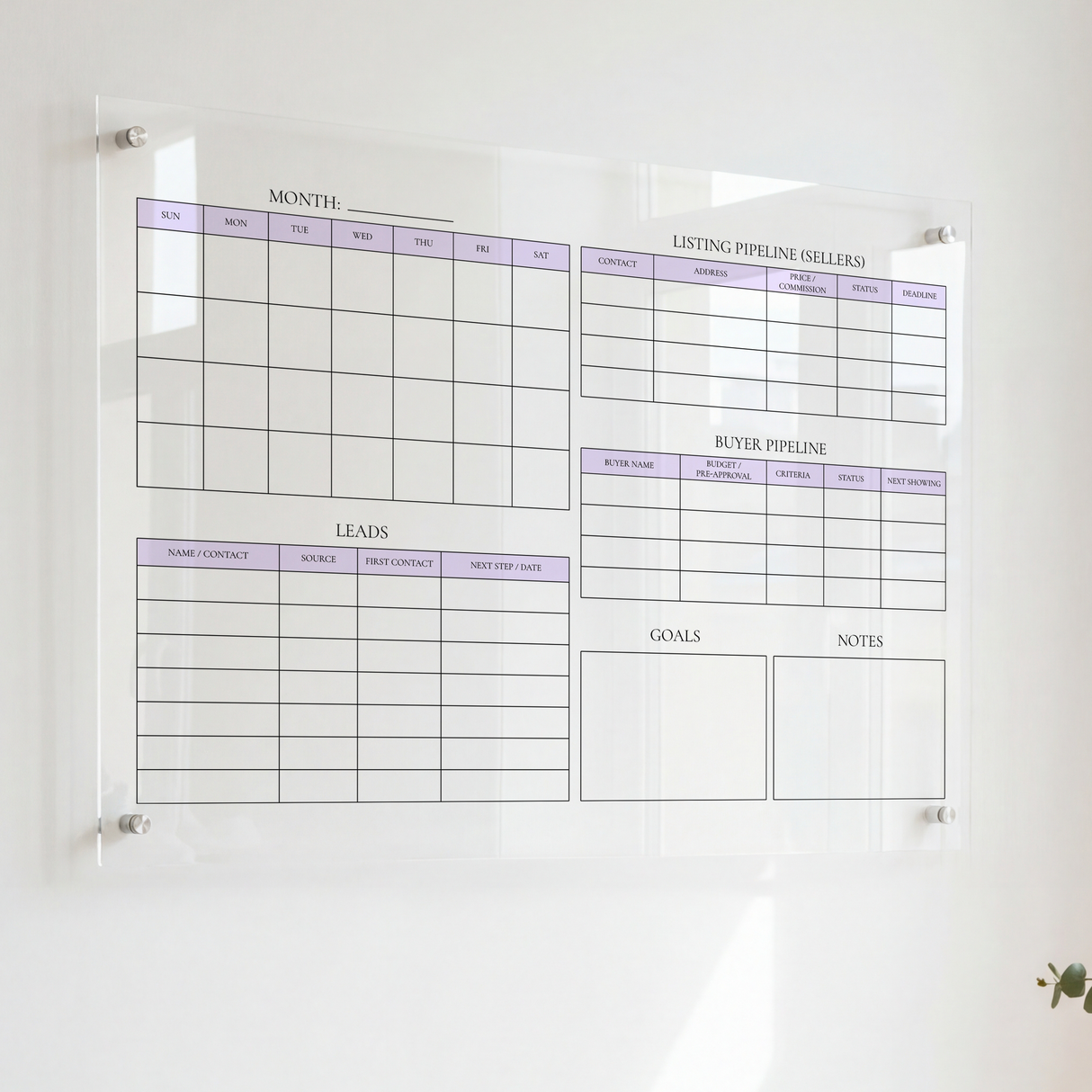 Acrylic Real Estate Planner – “Listing & Buyer Pipeline”
