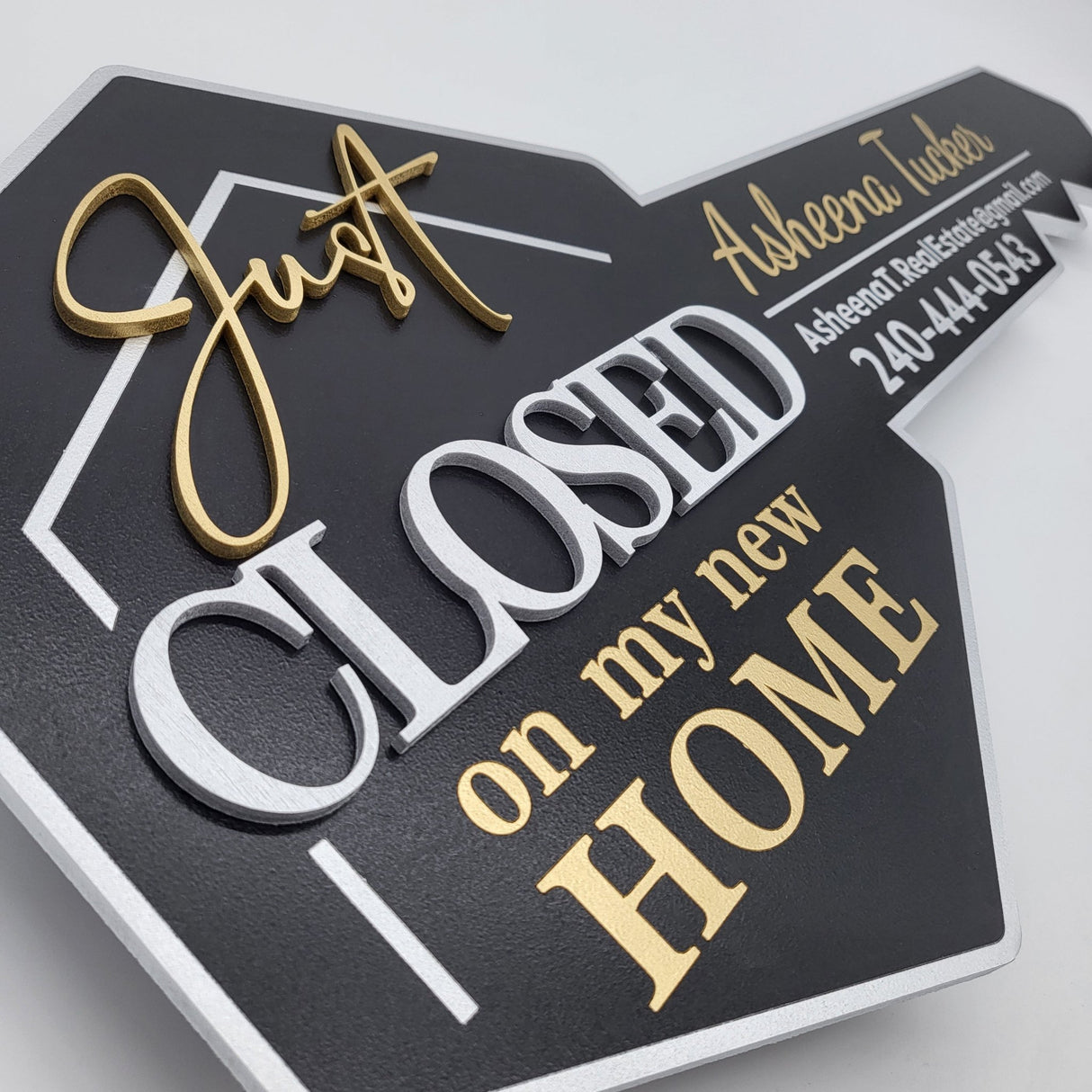 Black Key Shaped Just Closed On My New Home Key Sign - Real Estate Store