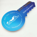 Navy Blue Round Key Just Closed Sign