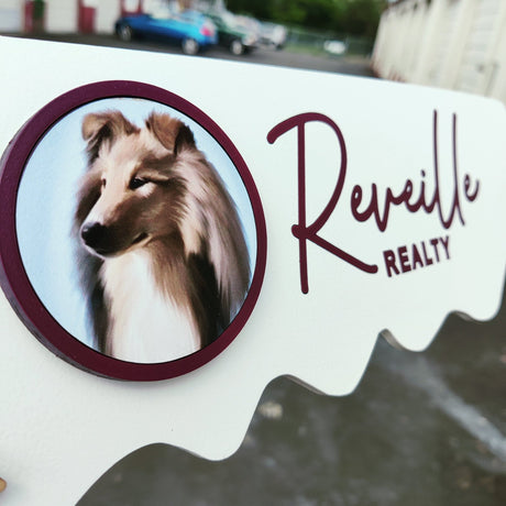 Custom Key Shaped Prop Realtor Sign «Burgundy Sold» - Real Estate Store