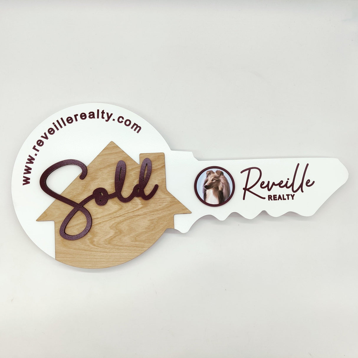 Custom Key Shaped Prop Realtor Sign «Burgundy Sold» - Real Estate Store