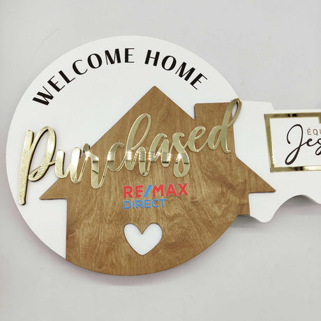 Custom Round Key Shaped Prop Realtor Sign "Purchased"