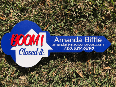 Key Shaped Prop Sign «Sold by» for Realtor - Real Estate Store