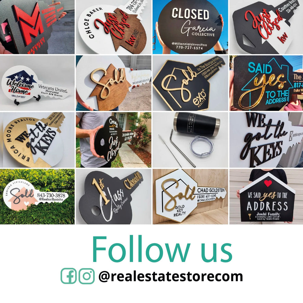 Store Keys Sign Key Shaped Props Classic Key Sign with Sold By in Red – Real Estate Store