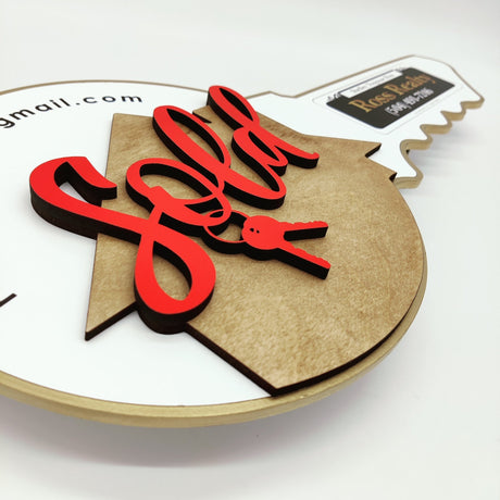 Key Shaped Real Estate Round with a Wooden House & Keys - Real Estate Store