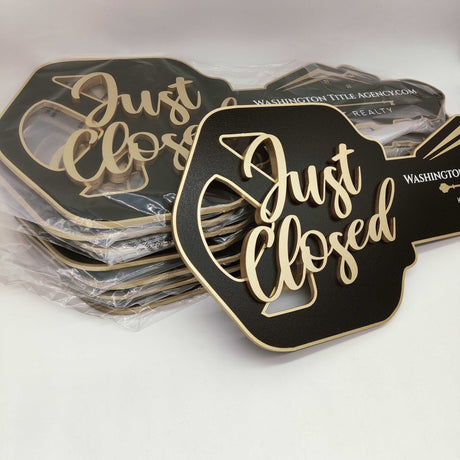 Key Shaped Sign "Just Closed" - Real Estate Store
