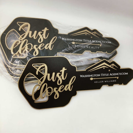Key Shaped Sign "Just Closed" - Real Estate Store