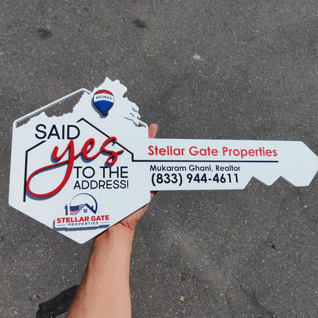 Key Shaped Sign "Said Yes To The Address" with state - Real Estate Store