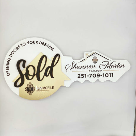 Key Shaped Sign "Sold" - Real Estate Store