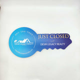 Navy Blue Round Key Just Closed Sign