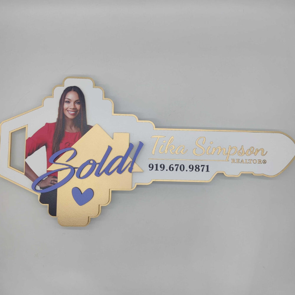 Real Estate Key Shaped Sign - Skyline Personalized Realtor Key Sign ...