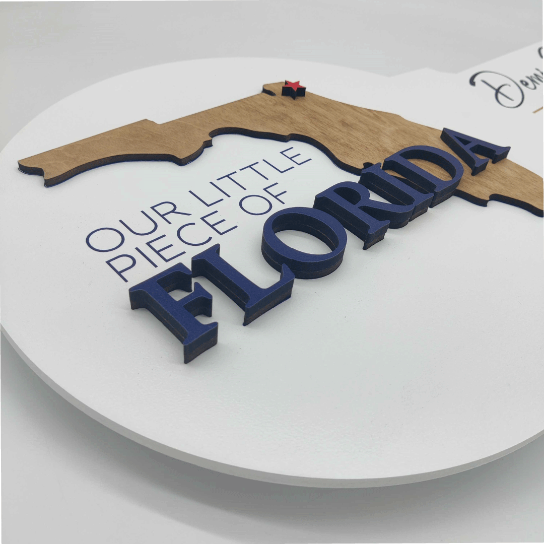 White Round Shaped Key Sign "Our Little Piece of Florida""