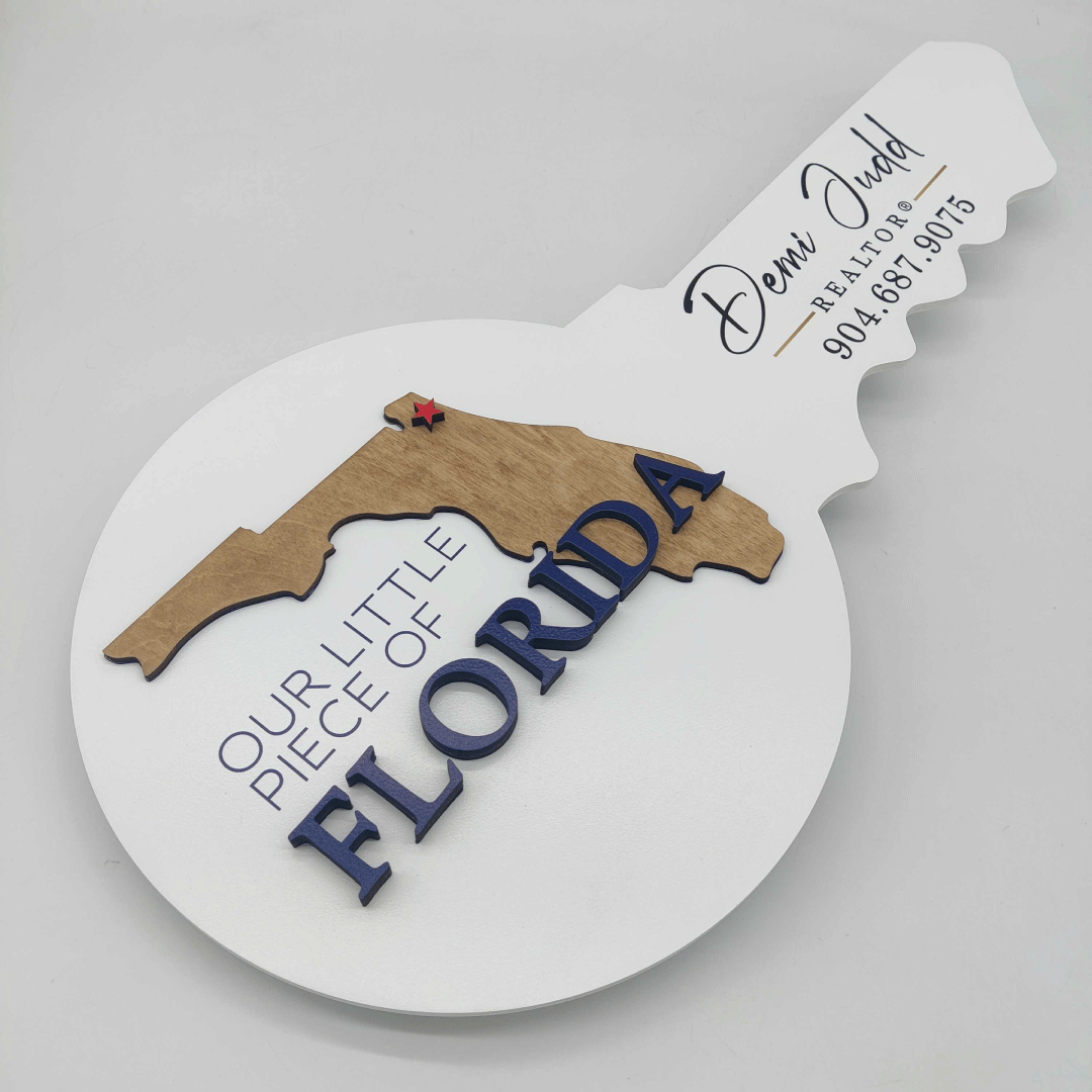 White Round Shaped Key Sign "Our Little Piece of Florida""