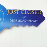 Navy Blue Round Key Just Closed Sign