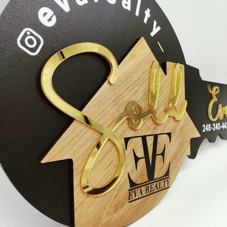 Round Shaped Key Sign «Acryl Gold Sold» - Real Estate Store