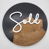 Round Shaped Sign Black Round Sign with a house «Sold»‎ - Real Estate Store
