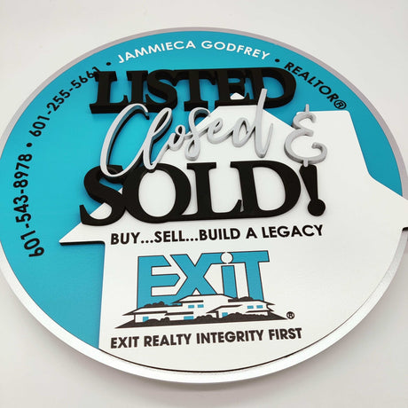Round Shaped Sign Round Listed Sold Exit Sign - Real Estate Store