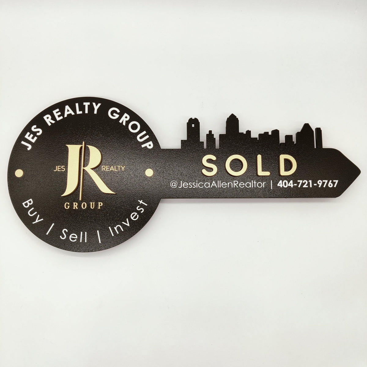 Real Estate Key Shaped Sign - Skyline Personalized Realtor Key Sign ...