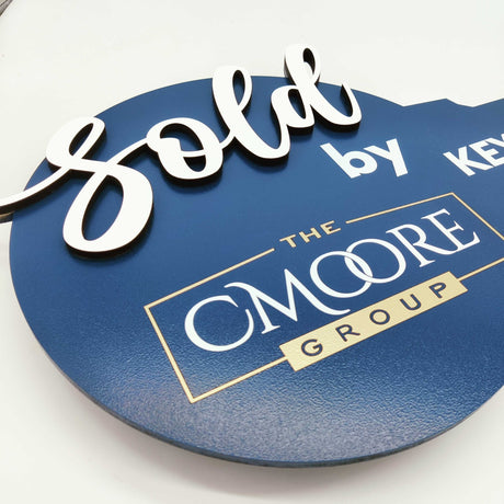 Round Shaped «Sold by» Navy Blue Realtor Sign - Real Estate Store