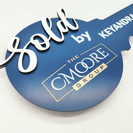 Round Shaped «Sold by» Navy Blue Realtor Sign - Real Estate Store