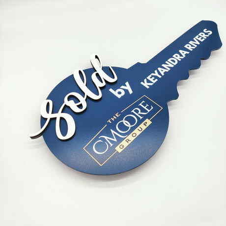 Round Shaped «Sold by» Navy Blue Realtor Sign - Real Estate Store