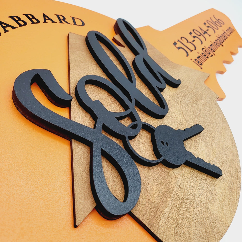 Store Keys Sign Realtor Orange Key Sign with a Wooden House – Real Estate Store