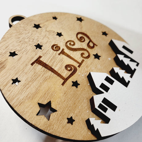 Round Wooden Christmas Ornament with Houses - Real Estate Store