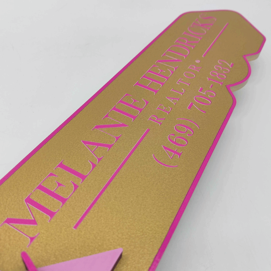 Key Shaped Pink & Gold  Sold by Sign