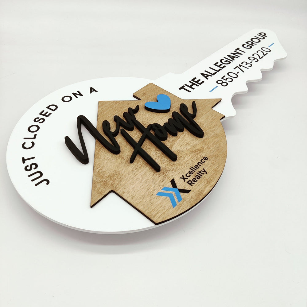 House Key Rounded White Round Shaped Key Sign «New Home» – Real Estate Store