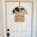Wooden Door Sign «Welcome, Gather, Chat, Unwind» - Real Estate Store