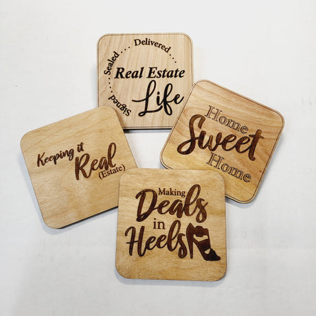 «‎Wooden Real Estate Coasters» - 4pc - Real Estate Store