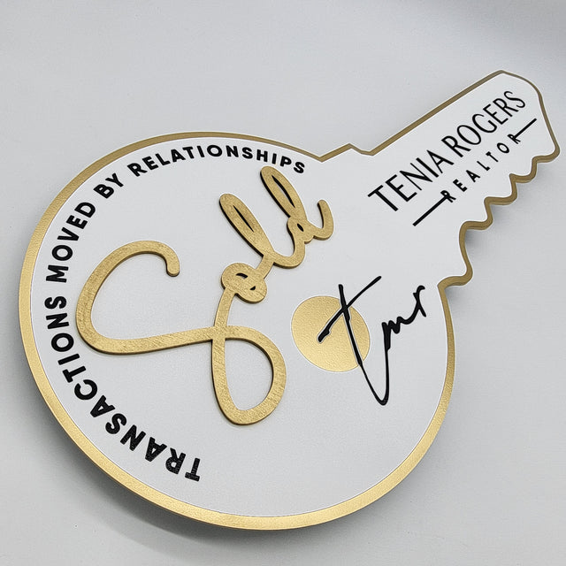 Realtor Round Key Shaped Sign With Sold and Outline