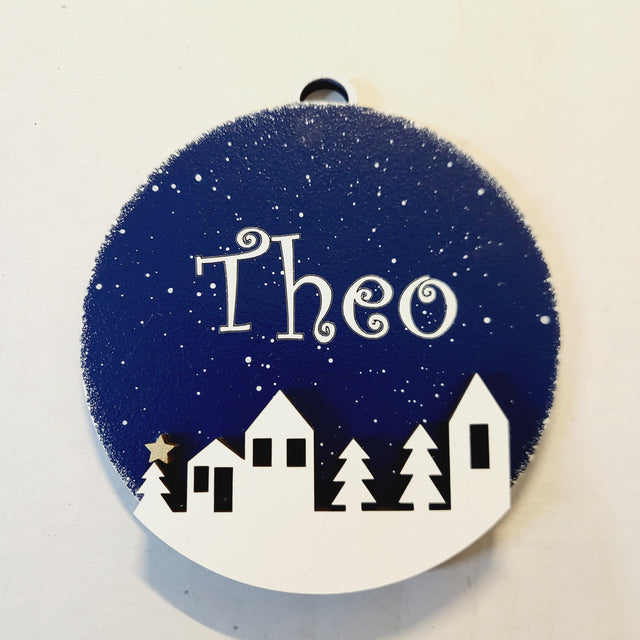 Blue Ornament with Houses 